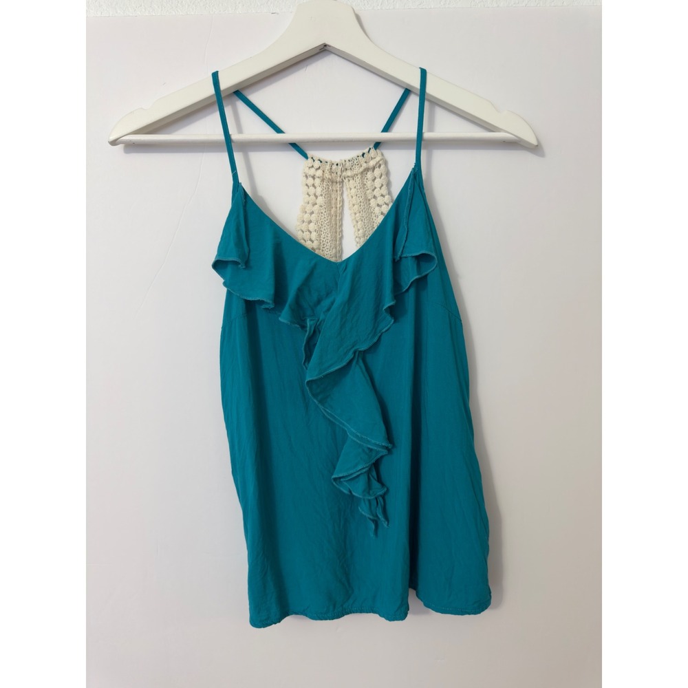 Charlotte Russe Ruffle Cami XS Teal Blue Excellent Crochet Lace‎ Racerback Y2K